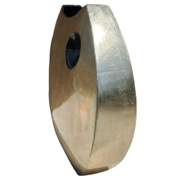 Mid Century Modern Modernist Oval Disc Art Pottery Vase Gold Leaf - Picture 3 of 10